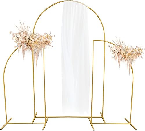 Arcos de boda para ceremonia, 3 piezasjuego de arco de boda de metal geométrico irregular, arco de jardín fácil de montar, telón de fondo dorado