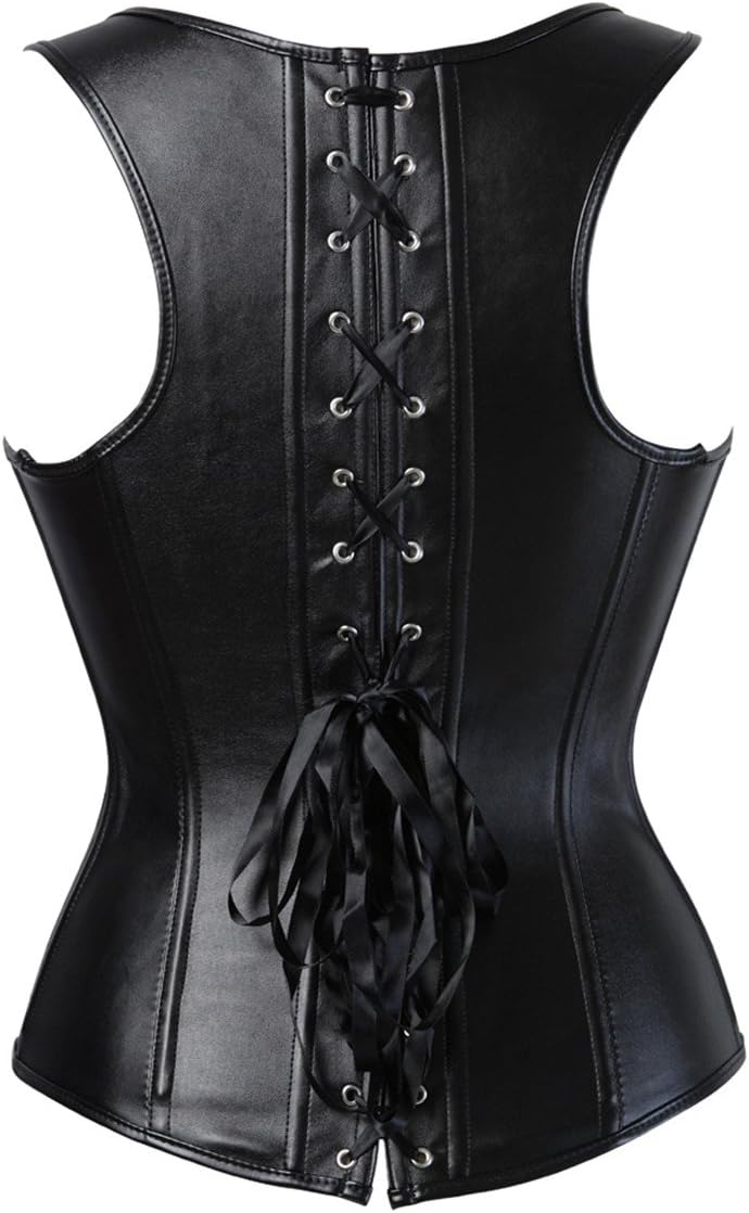 Kranchungel Womens Steampunk Leather Corset: Gothic PU Leather Corset Retro Basque Bustier Costumes for Punk Enthusiasts - Image 2