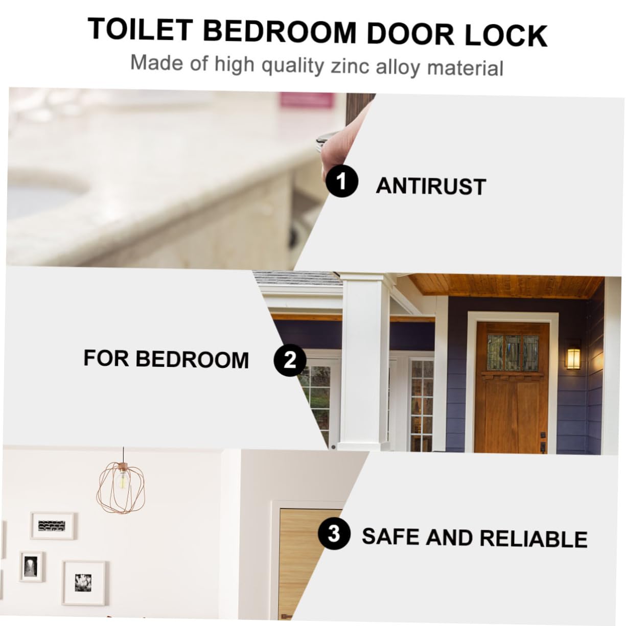 Serrure de Porte Intérieure Résistant à L'usure en Alliage de Zinc Argenté Verrou Double Protection le Vol pour Chambre et Salle à Manger
