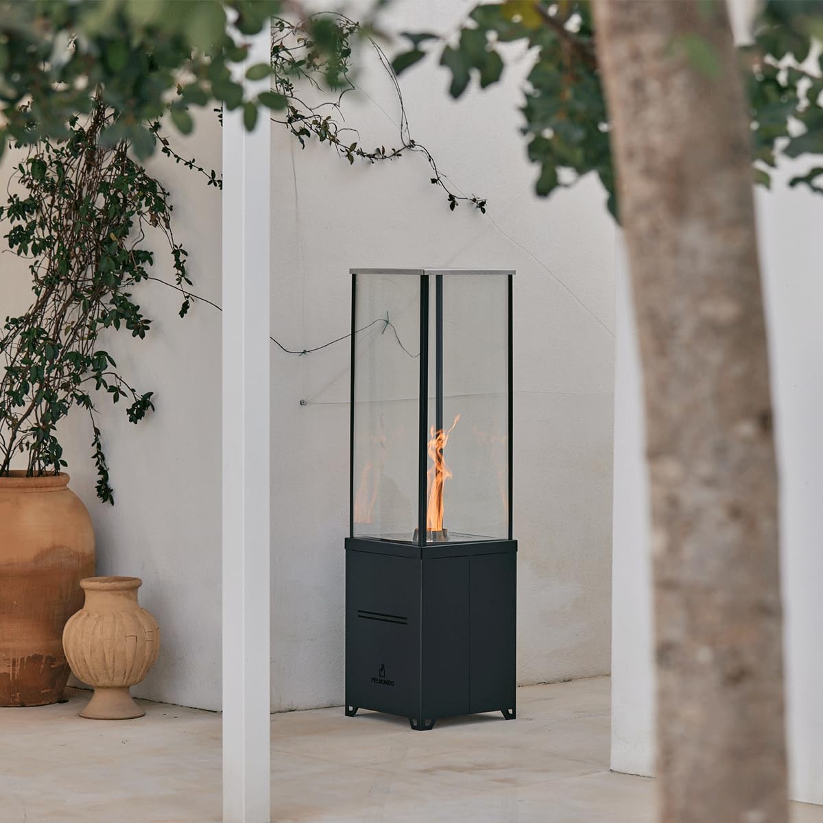 Burner Set stufa da terrazza – Stufa per esterni senza fumo con pellet di legno – con vetro di sicurezza – Made in Austria