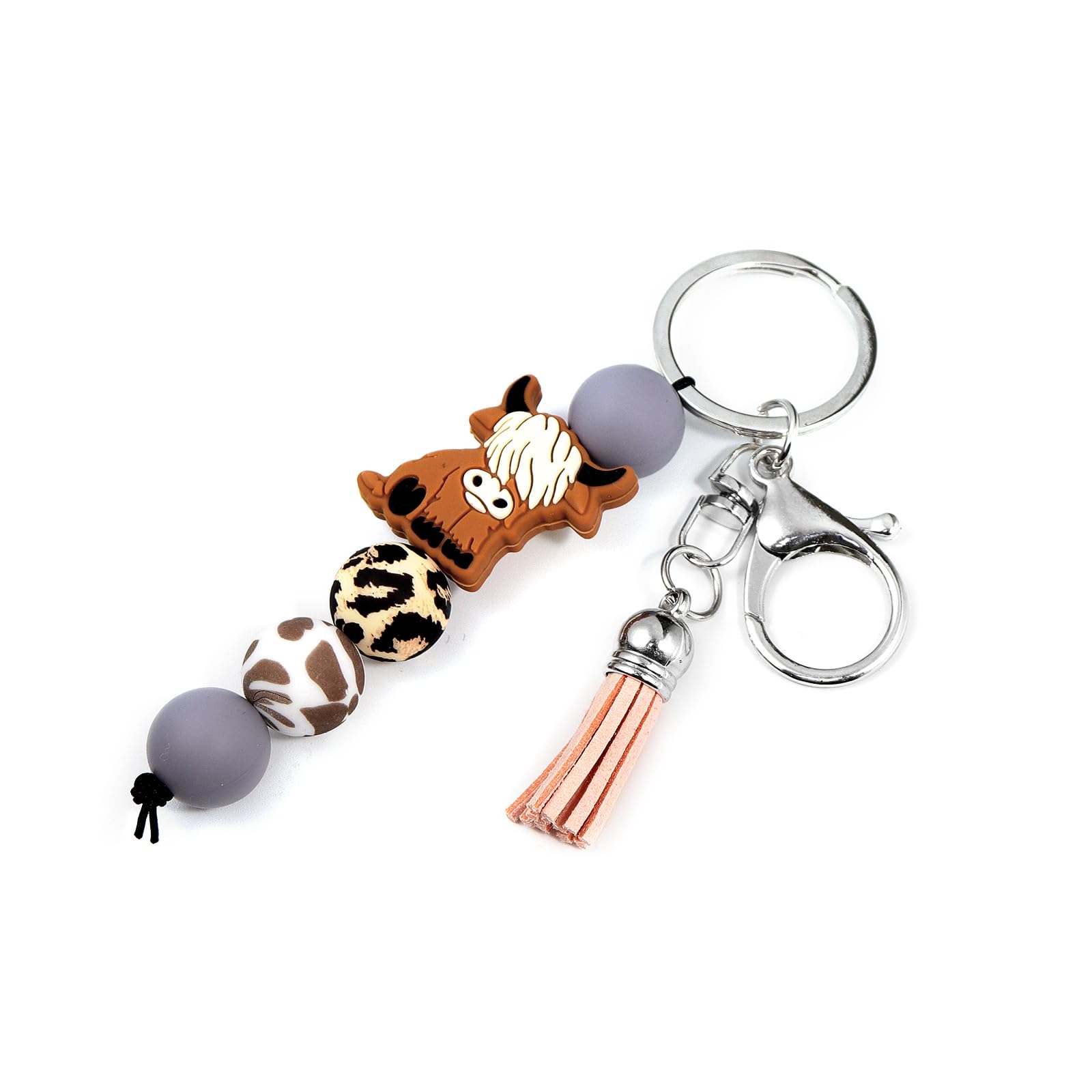 COLORFUL BLING Highland - Llaveros de animales de vaca para accesorios de mochila, cuentas de silicona unisex para llaves de coche