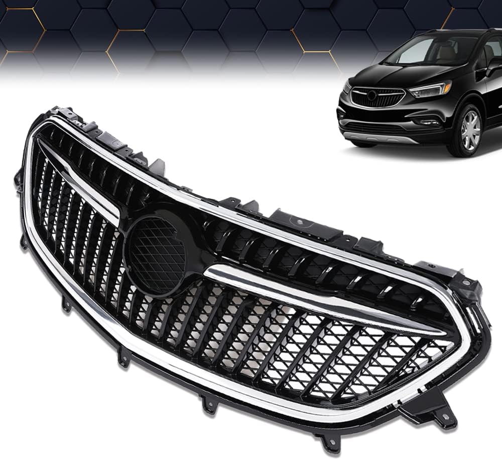 PIT66 Front Upper Grille Compatible With Buick Encore Replacemet Chrome Black 2017 2018 2019