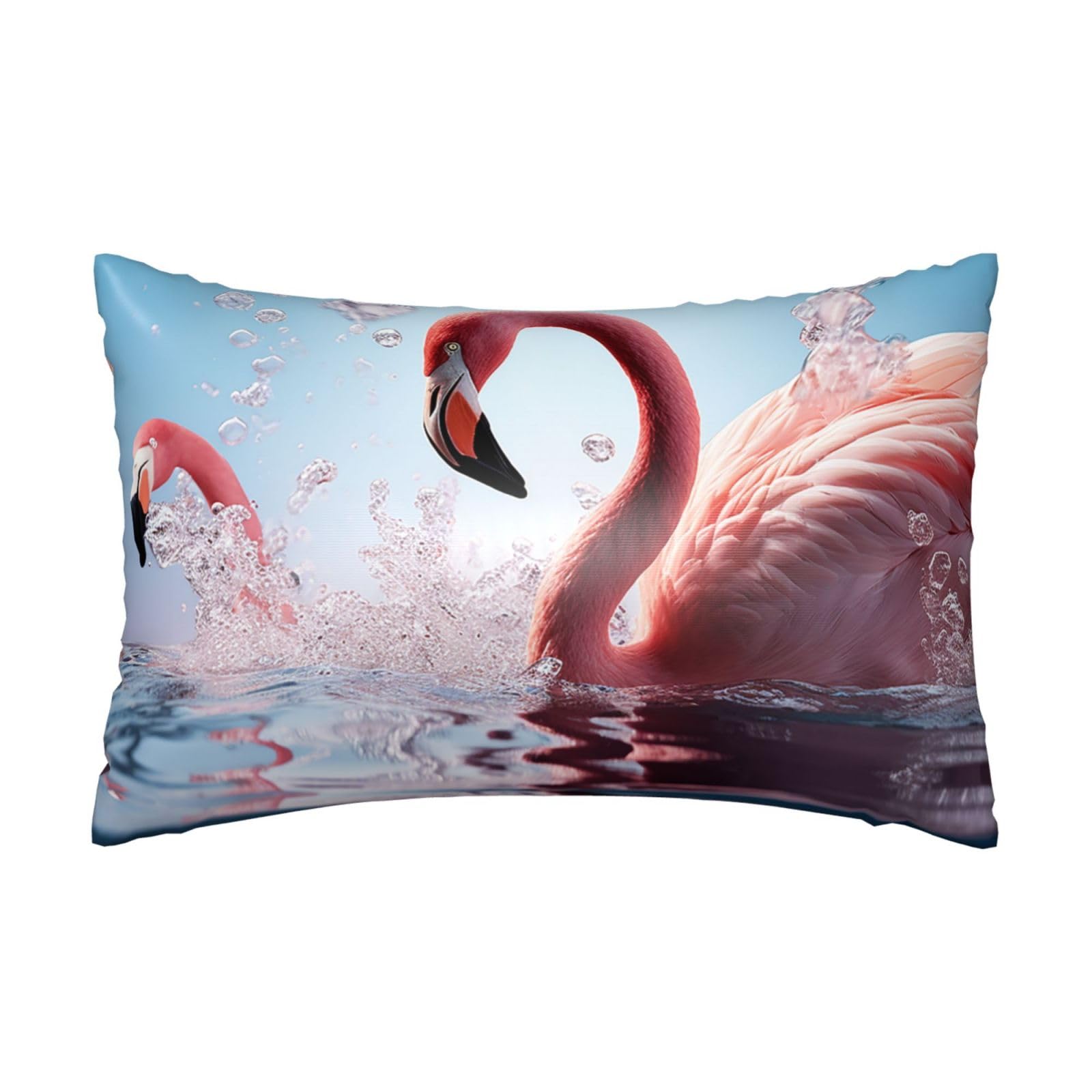 Satin Pillowcase for Hair and Skin,Soft Breathable Silk Pillowcase Elegant Pink Flamingos in Water Cooling Pillow Cover with Hidden Zipper Queen Size Cushion Case for Bedroom Sofa 20”X30”