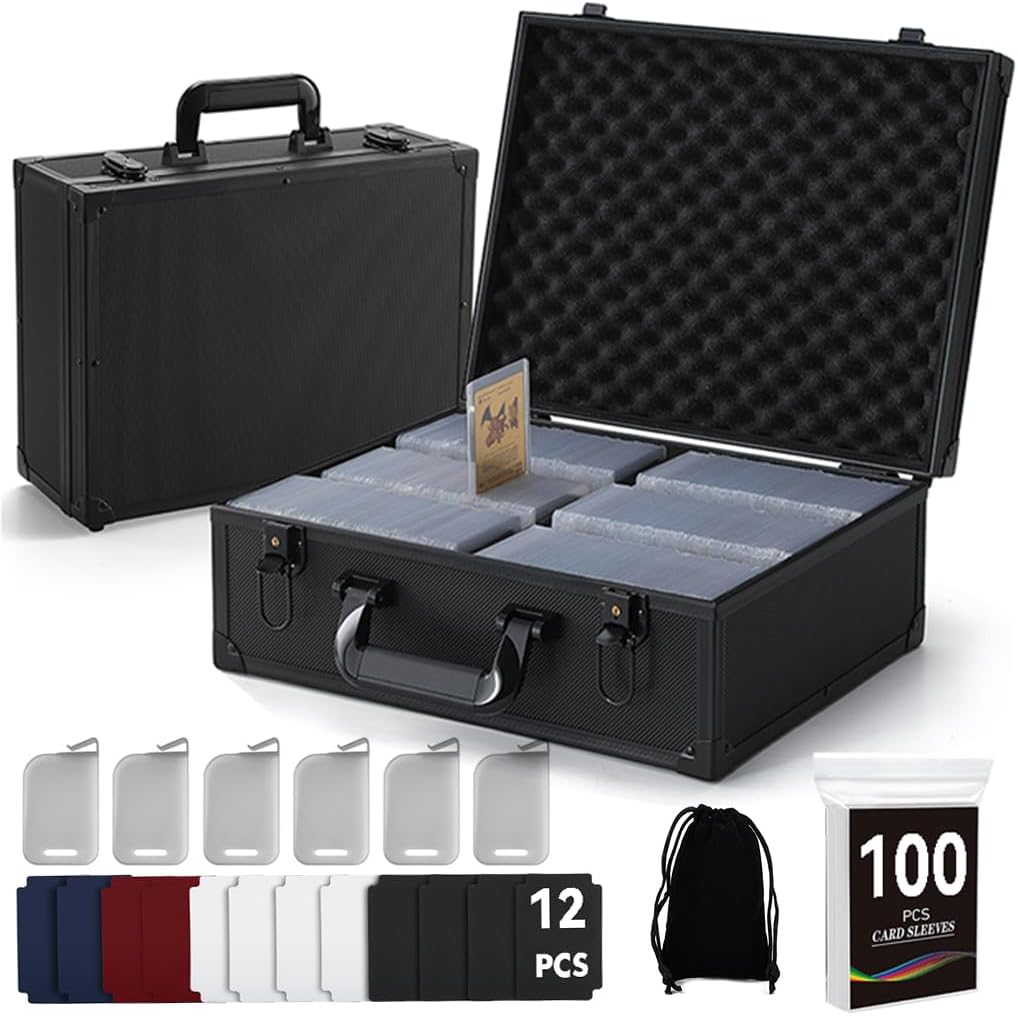 Pro-Grade Trading/Sports Card case with Sheet Protectors, Holds 1200+ 35PT 3"x4" Toploaders,Top Loading Clear Cover, Portable for Comic Con & TCG Events