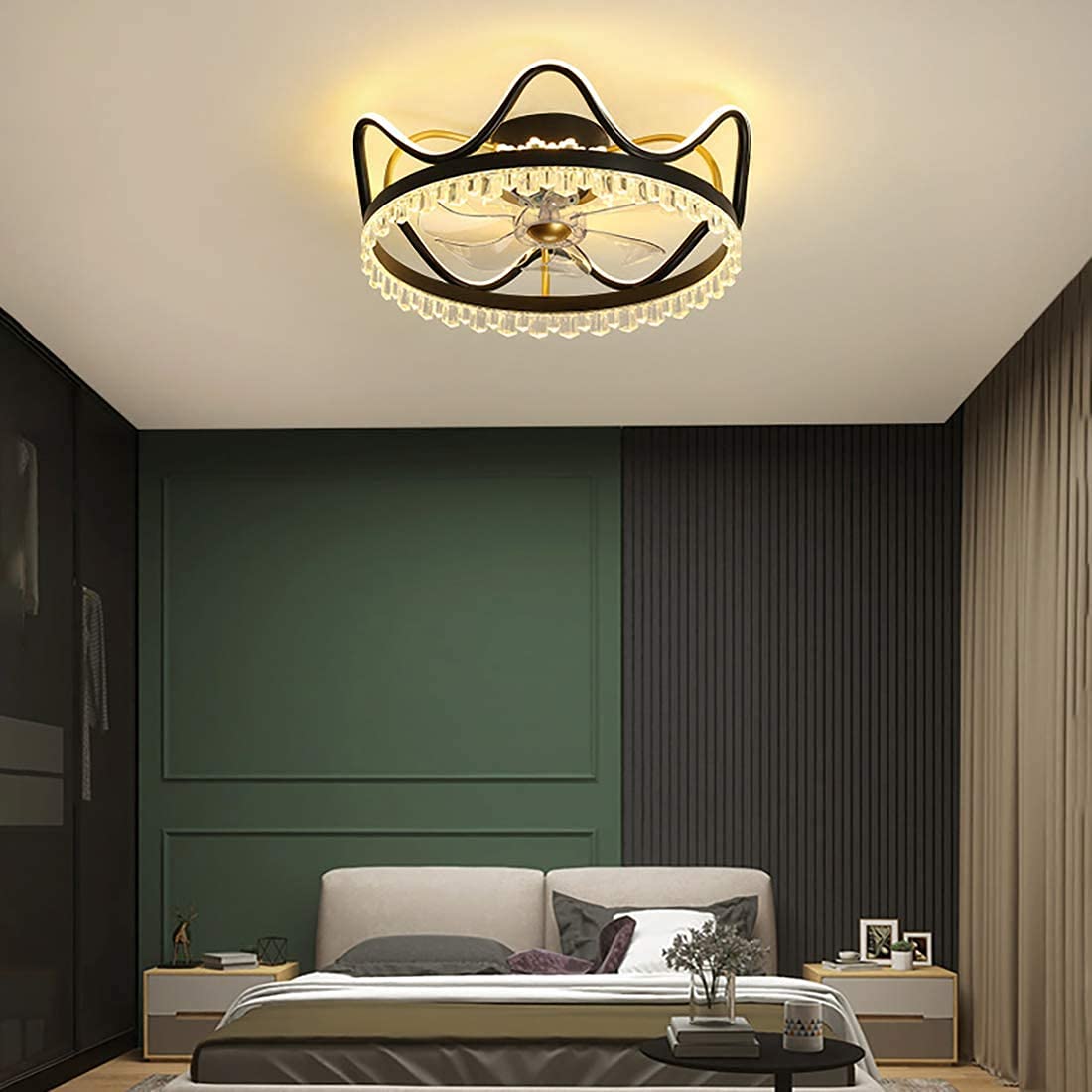 Ventilateur de plafond LED 46W avec luminaire moderne et télécommande pour salon
