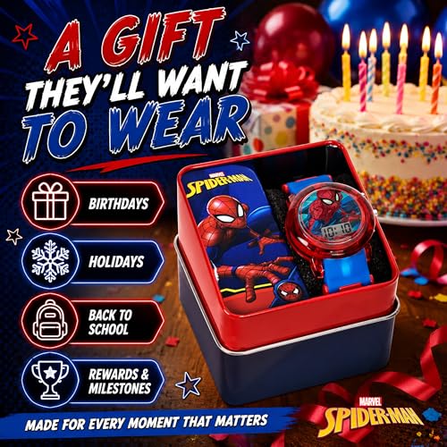 Marvel Spider-Man Kids' LCD Watch – Flashing LED Bullet Band, Digital Time Display, Red & Blue Design, Durable Plastic Case, Adjustable Silicone Strap – Fits Wrists 5.5" to 8" by Marvel - Used condition - Image 3