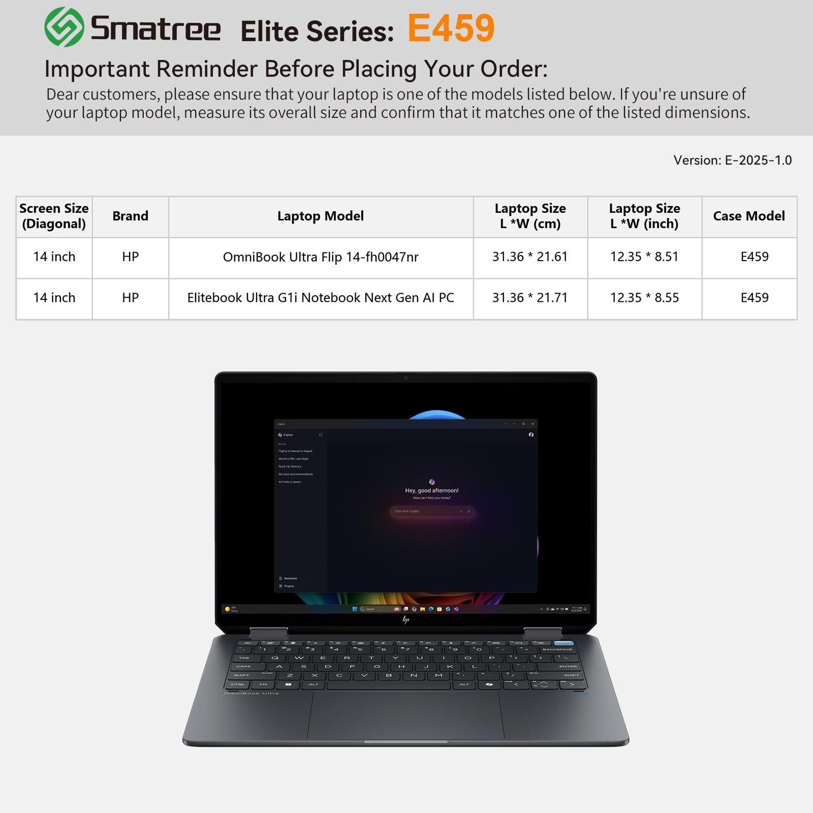 Smatree portátil Funda para 14 Pulgadas HP Elitebook Ultra G1i Notebook Next Gen AI PC, para 14 Pulgadas HP OmniBook Ultra Flip 14-fh0047nr, Funda con Bolsillo para Accesorios, YKK Cremallera (E459)