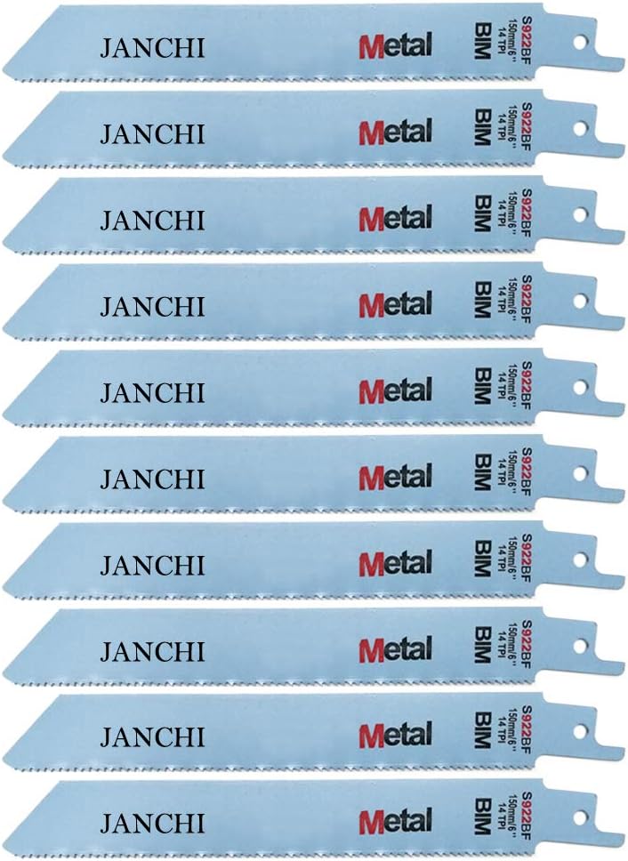 6-Inch 14TPI Heavy Duty Metal Cutting Reciprocating Saw Blades, Top Material Bi-Metal Demolition Reciprocating Saw Blades for Thick Metal Fast Straight Cutting, Solid Pipes, Profiles 10-Pack