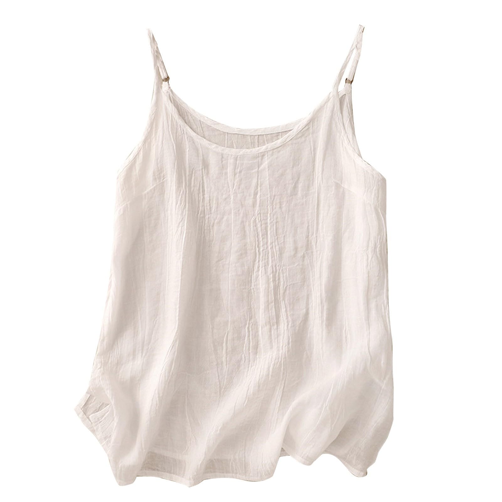 NUSGEAR Camisetas sin Manga Lino Mujer Verano Moda Color sólido Casual Camisola Camisetas de Tirantes Cuello en V Deportivo Original Fiesta Playa Chaleco Tops Camisa Blusa Suelto Basic tee 2024