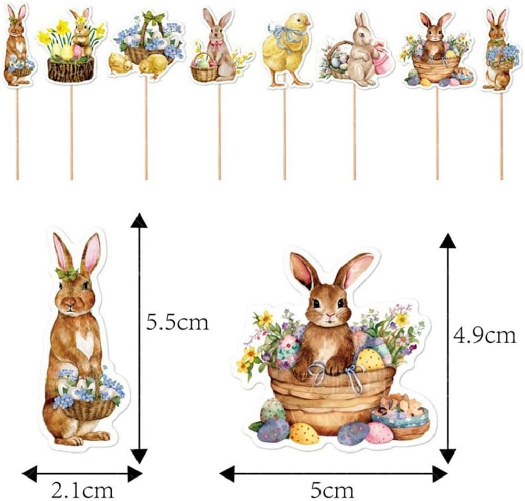 8Pcs Non Edible Cupcake Toppers Cute Easter Bunny Design Reusable Toothpicks Decorations for Holiday Birthday Parties