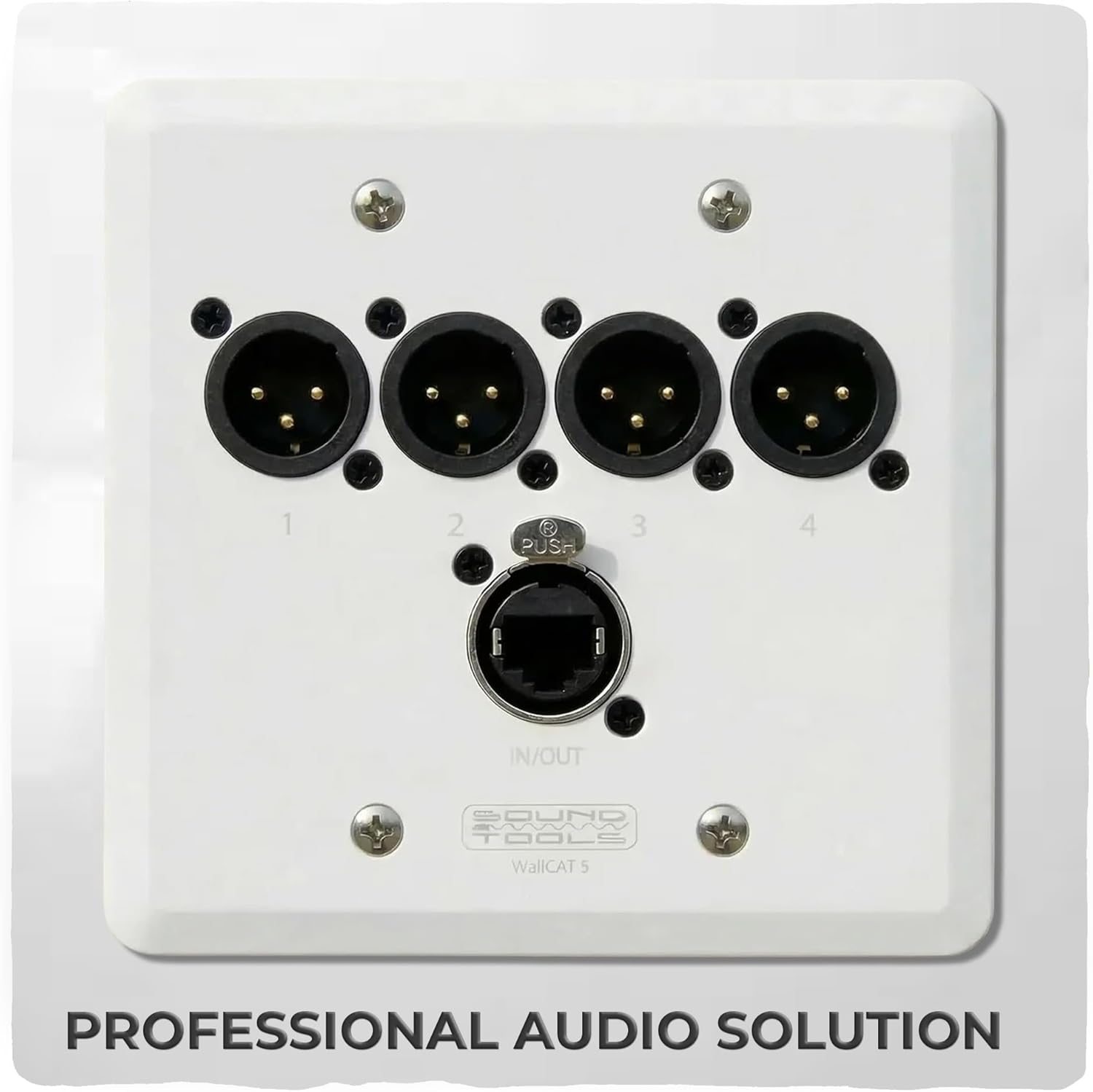 SoundTools Wall CAT 5 Female XLR White – 4-Channel Audio Over Shielded CAT Wall Plate with etherCON – Solderless XLR Panel for Analog/AES3/DMX Signals for Studio, Stage & AV Use