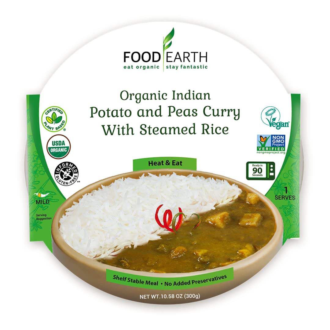 Buy Food Earth Potato and Peas Curry with Steamed Rice Meal Ready