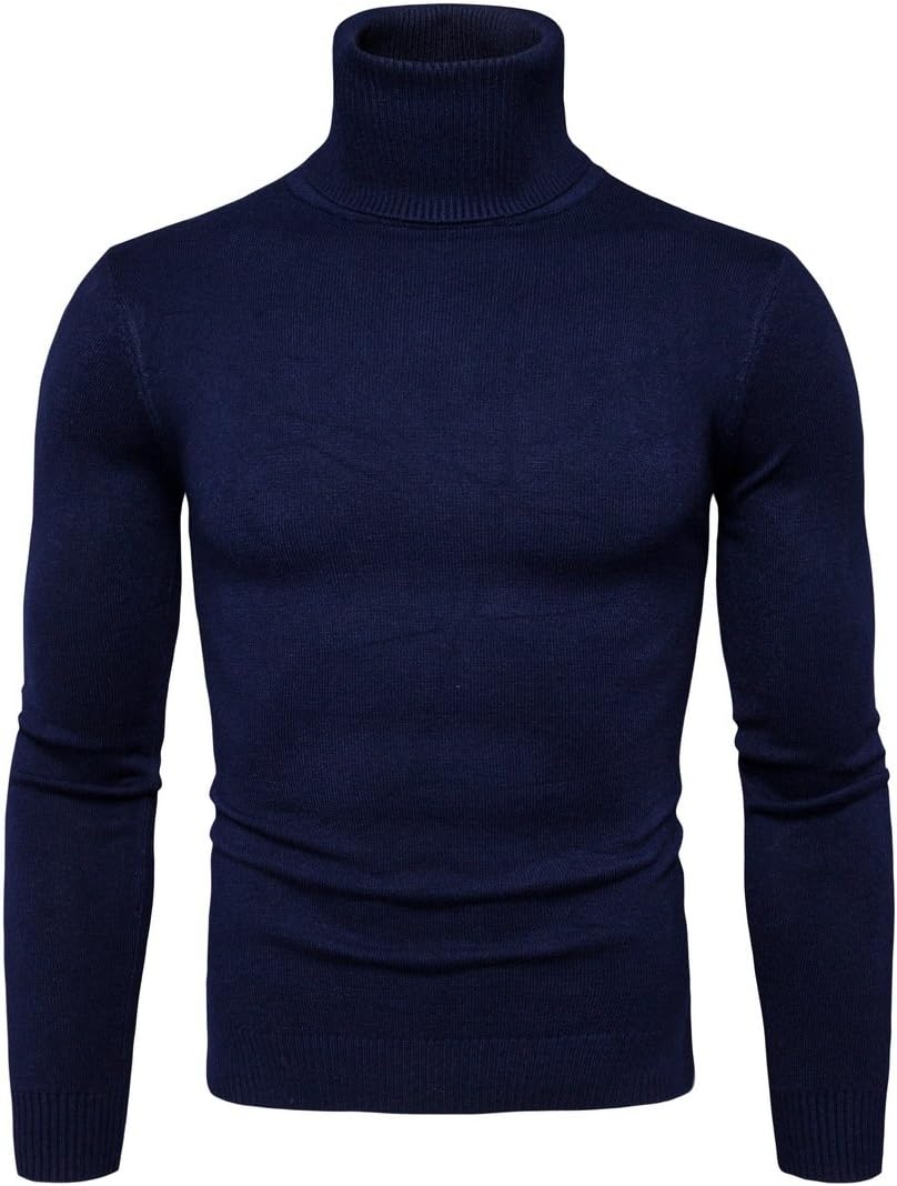 Kalanman Men's Casual Solid Turtleneck Knitted Pullover Thermal Sweaters