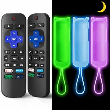 2 +3 Packs Replacement Remote Control for Roku TV with Silicone Cover | Compatible for TCL Roku/Hisense Roku/Onn Roku/Sharp Roku/Philips Roku Smart TVs, Soft Protective Case Glow in The Dark