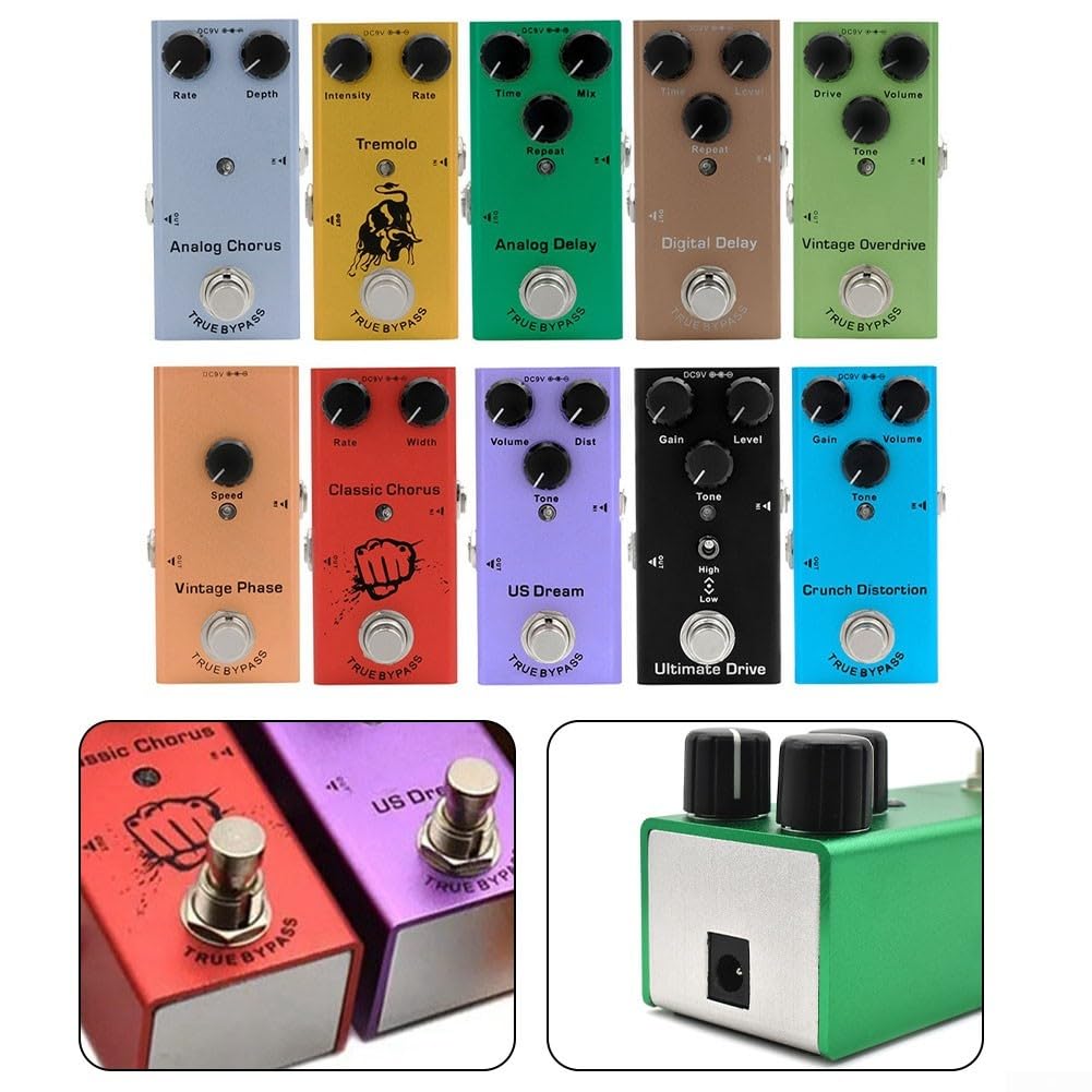 Zoegneer Efectos de guitarra analógica Chorus Digital Delay Tremolo Pedal de guitarra con overdrive vintage (E)