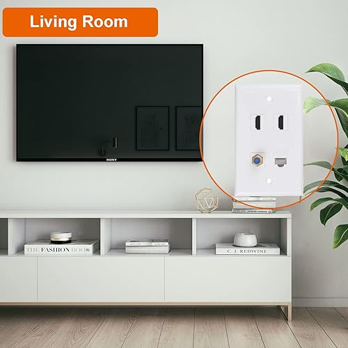 Miniatura 5 de Placa de pared HDMI coaxial Ethernet, 1 puerto Cat 6 RJ45, 1 puerto TV coaxial tipo F y 2 puertos HDMI Keystone placa de pared