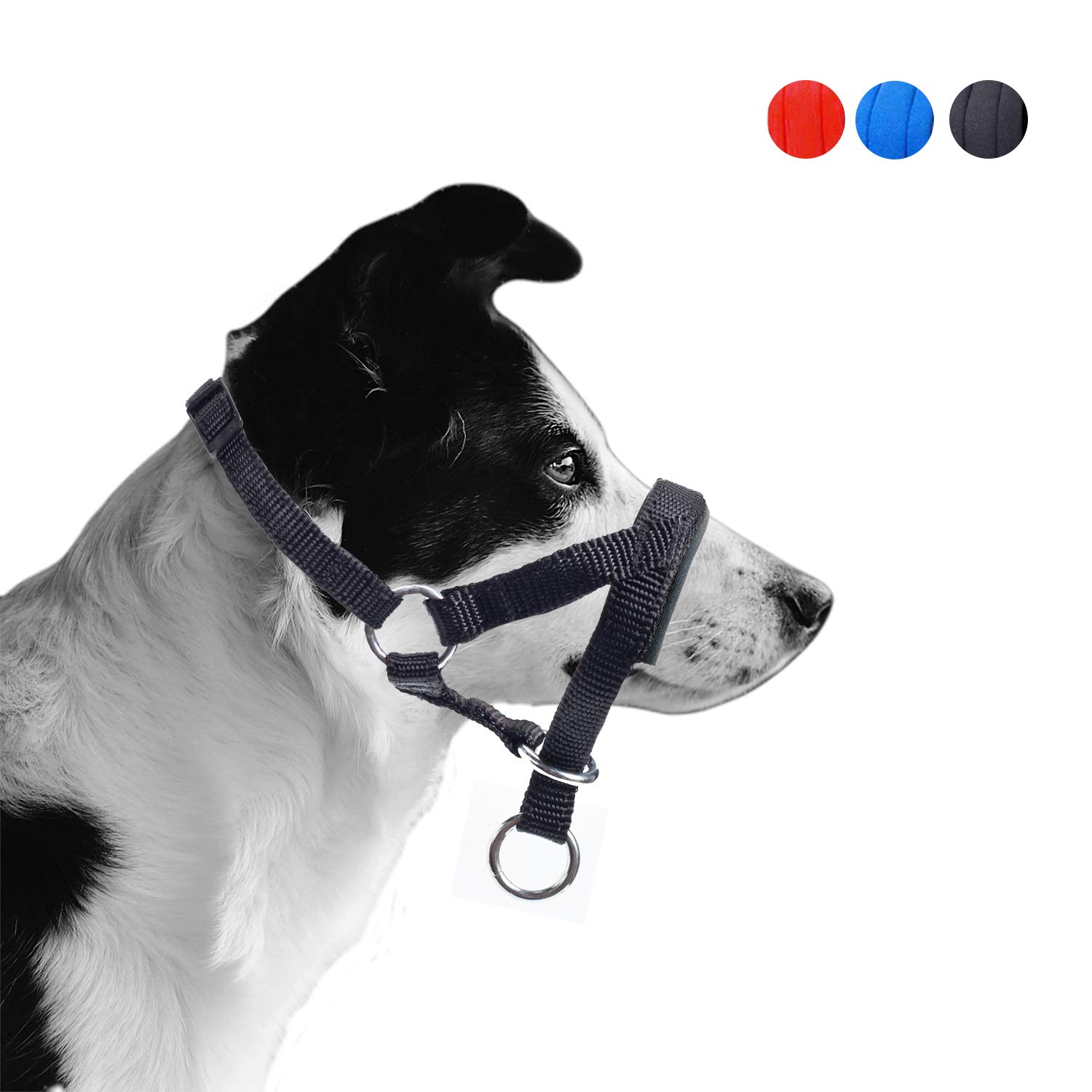 Collare Per Testa Di Cane Con Tessuto Imbottito, Cavezza Da Testa Per Cane, Regolabile, Strumento di addestramento. (L,Nero)