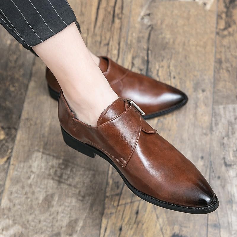 Monk Formal Shoes for Mens Uniform Comfort Orthopedic Anti-Slip Classic Synthetic Pu Leather Slip On Plain Toe2
