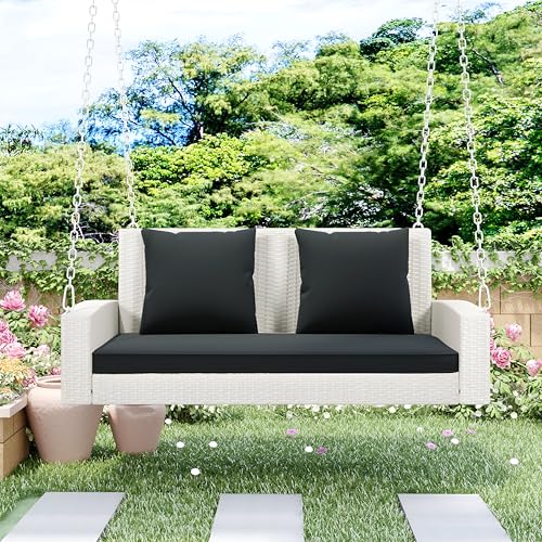 Image of Patio Swing for Balcony Without Stand | Weather Resistant Rattan & Wicker Hammock Swing Double Seater | Outdoor Hanging Jhula for Adults