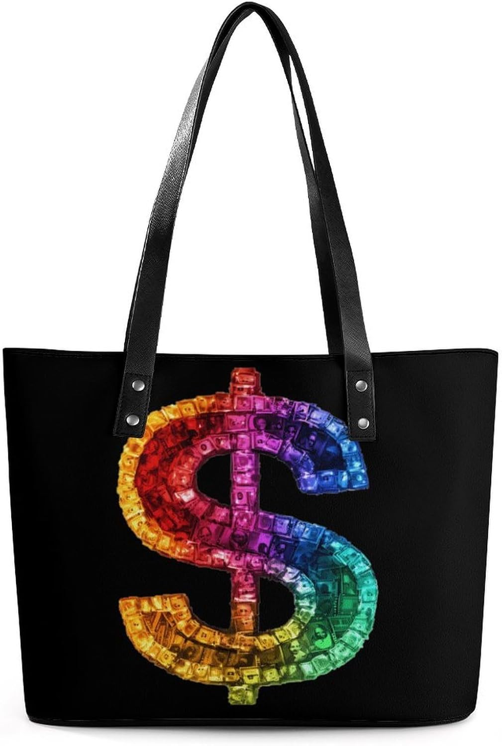 Rainbow Dollar Sign Women's Satchel Handbags Tote Shoulder Bag Purses for Travel Shopping Work