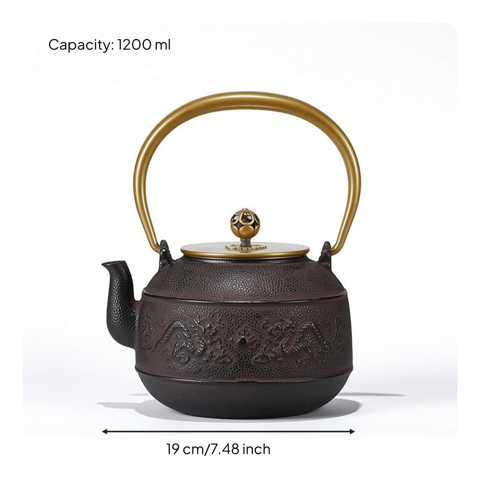 Tetera Hierro Fundido con Cesta para Infusiones Resistente Tetera con Cesta para Infusiones Segura Aficionados Al Té, Maroon, Shuanglongxizhu