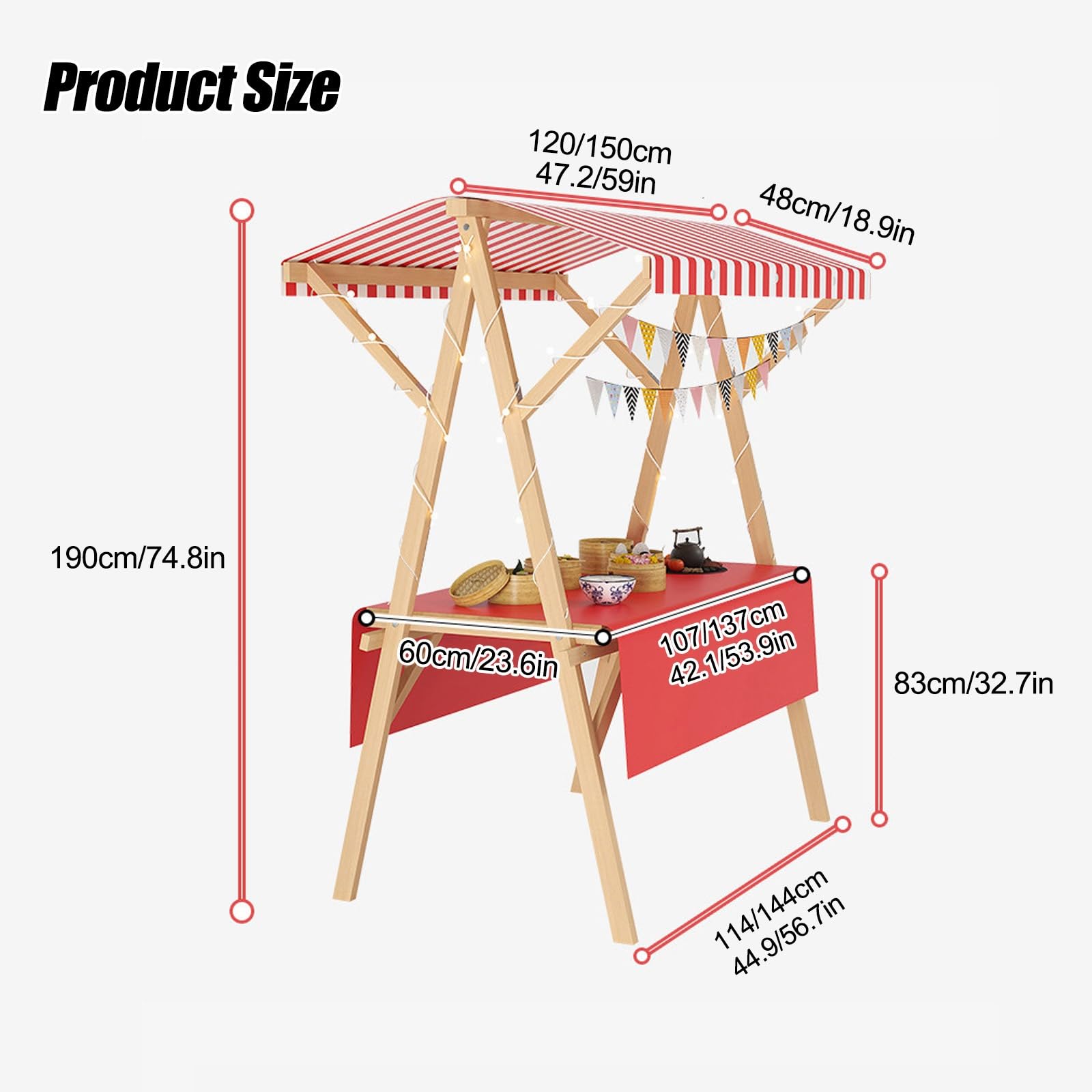 Puesto de Mercado Plegable con toldo, Carrito portátil para vendedores ambulantes en Eventos al Aire Libre y Puestos de Comida callejera.