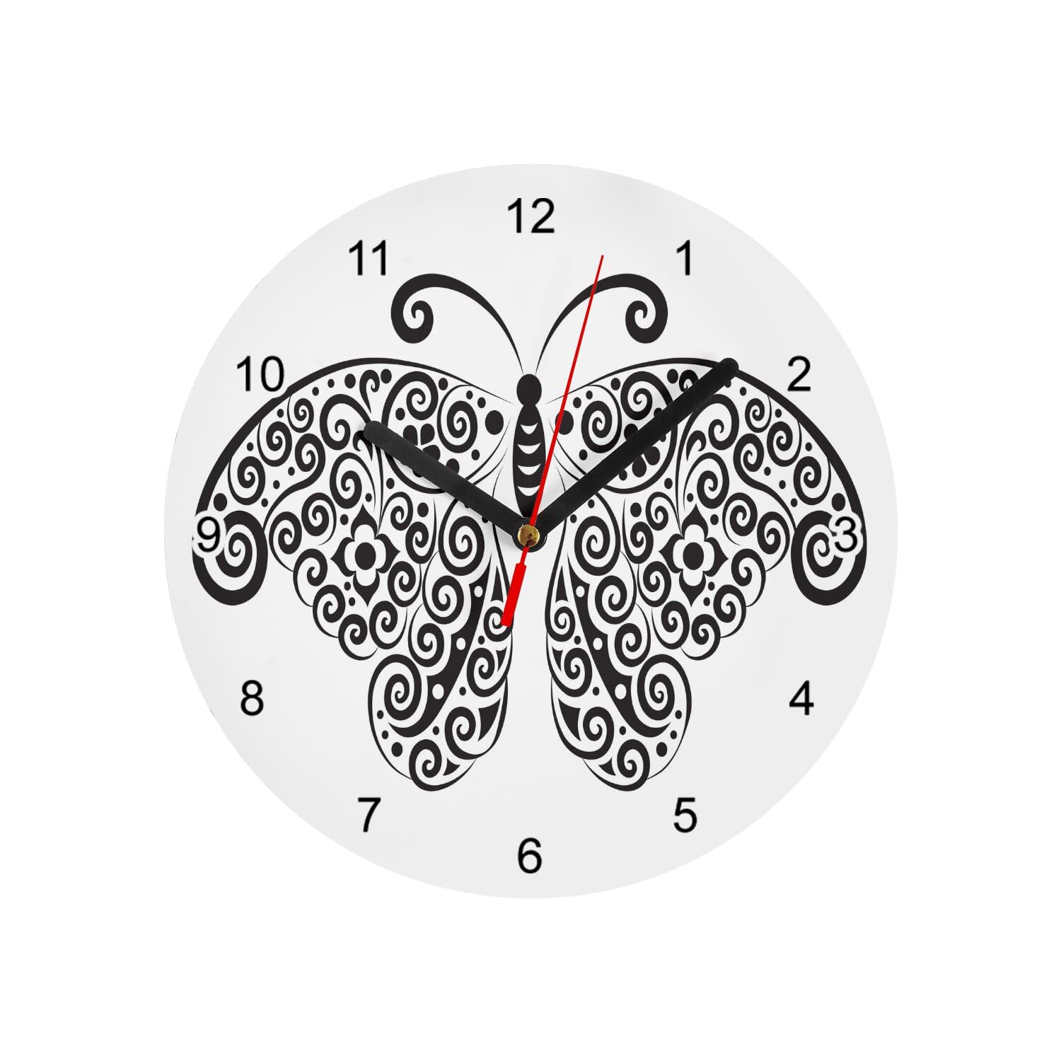 Horloge murale en verre noir et blanc nature animaux papillon 20cm