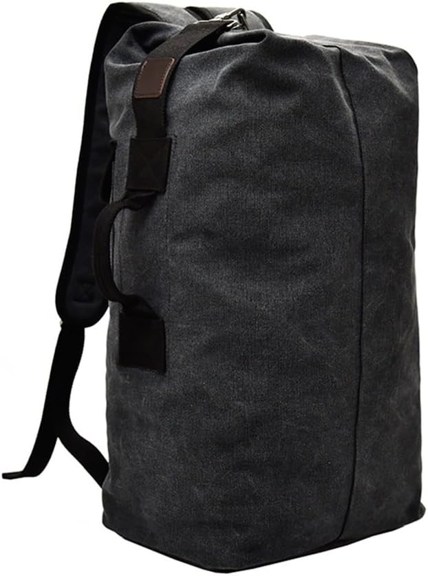 VRIKOO Cylinder Canvas Travel Backpack Large Capacity Duffel Shoulder Bag Outdoor Sport Hiking Rucksacks