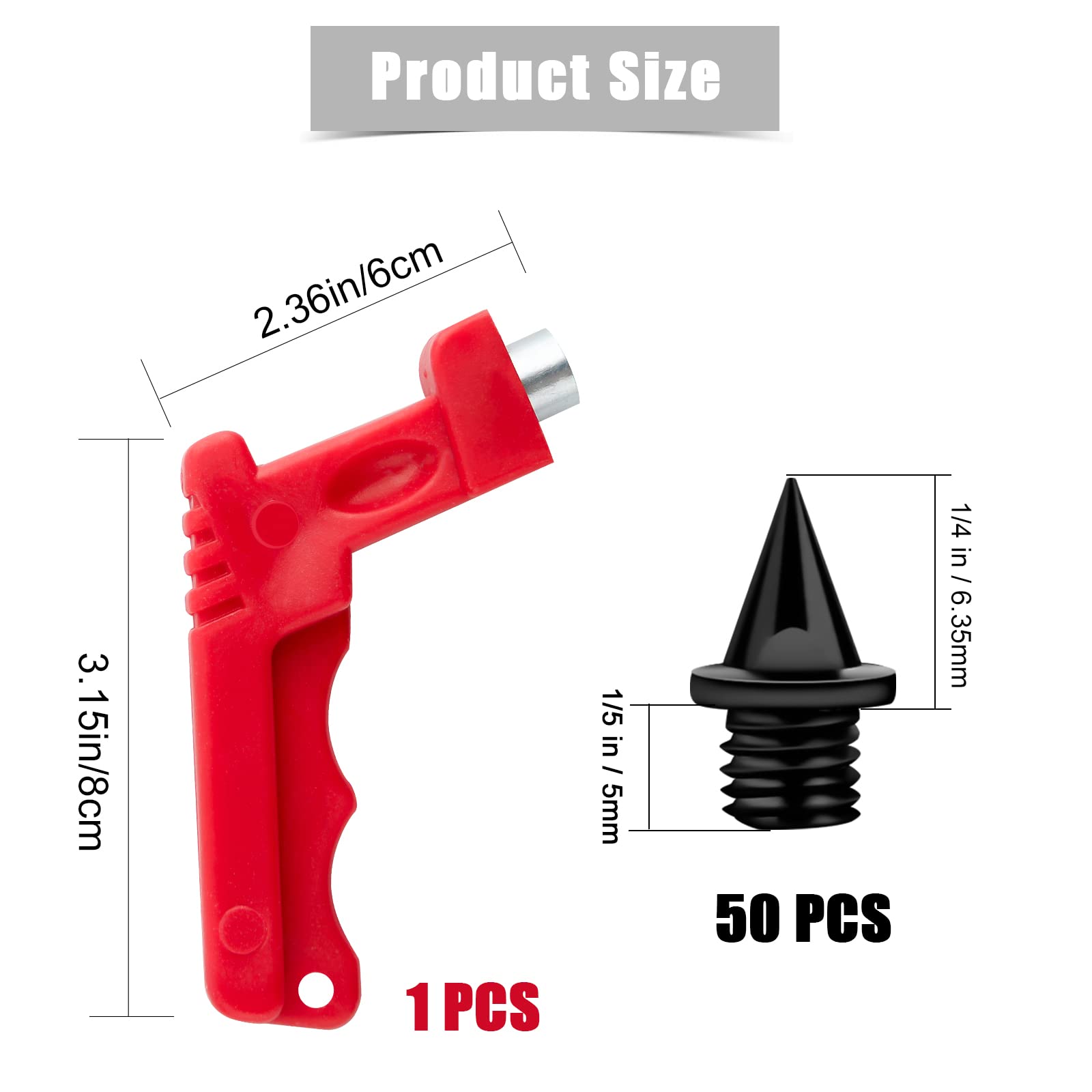 AIEX 50 Pezzi 6mm Tacchetti Scarpe di Ricambio con Chiave a Punte, Acciaio Punte da Cross Country Punte Piramidali Track Spikes per Scarpe da Pista Salto in Lungo Corsa Escursionismo