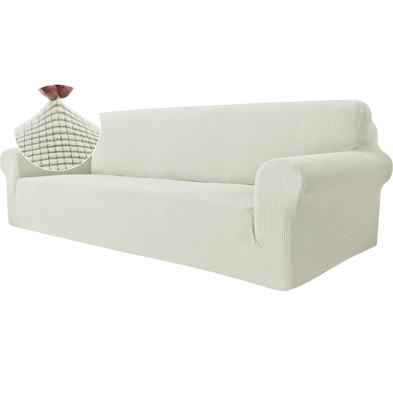 Ystyle Funda Sofa 4 Plazas, Ajustables Fundas Sofa Elasticas, Protector Sofa Gatos Arañazo y Perros Mascotas, Funda de Sofá con Reposabrazos Antideslizante Antimanchas Lavable, Blanco Natural Global Recycled Standard Global Recycled Standard Global Recycled Standard