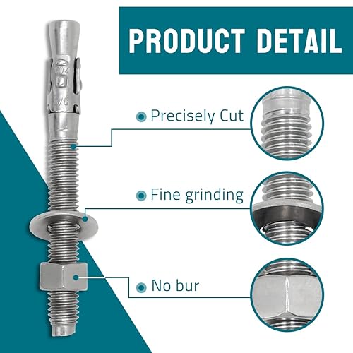 Miniatura 50 de Anclaje de cuña de 3/8 x 3 pulgadas, anclajes de hormigón de acero inoxidable, sujetadores de pernos de expansión resistentes para ladrillos/bloques