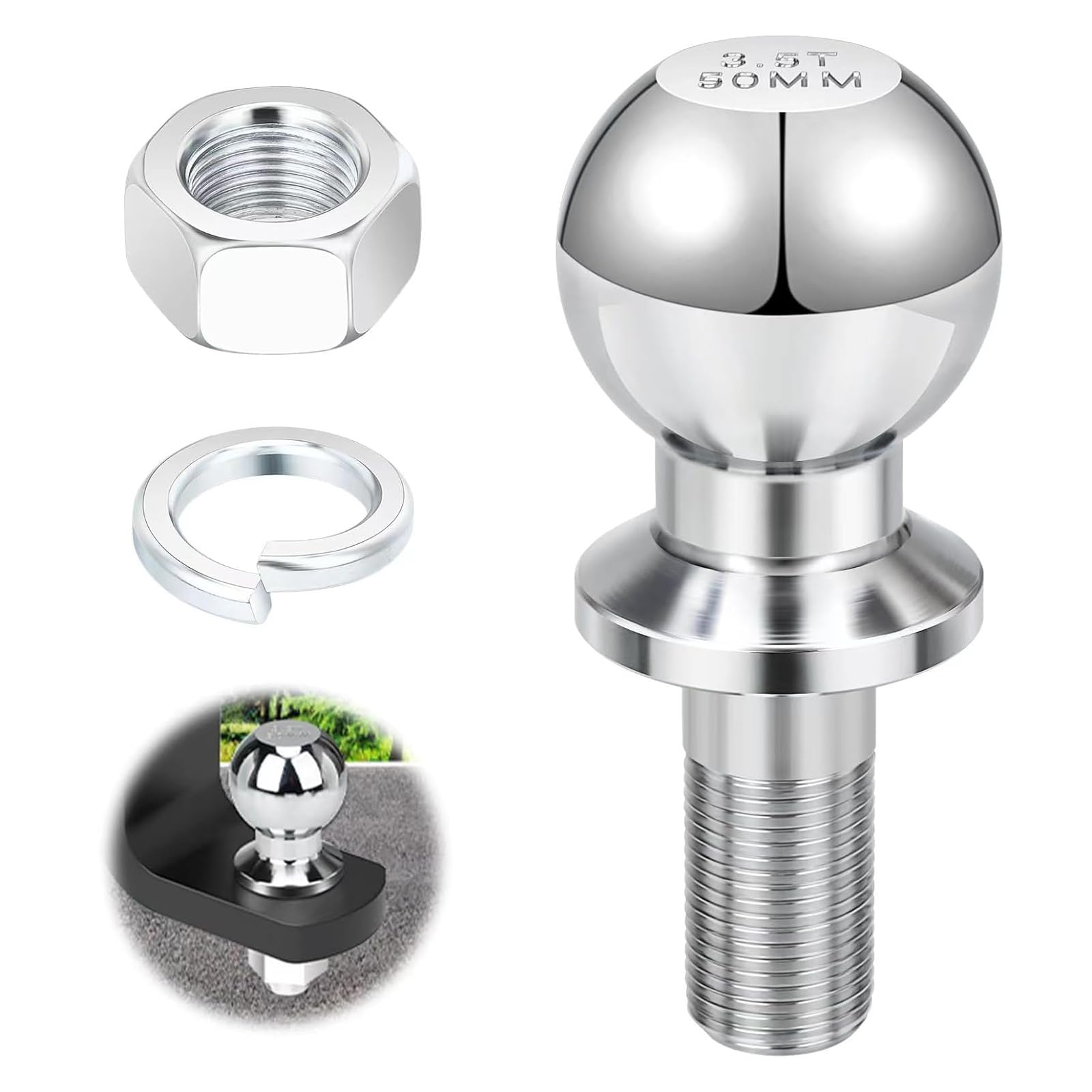 Kugelkopf Anhängerkupplung, 50mm 3.5T Anhängerkupplungskugel Anhängerkupplungen, Ø22mm Anhängerkupplung Traktor, Kugelkopf Ackerschiene für Traktor Quad ATV