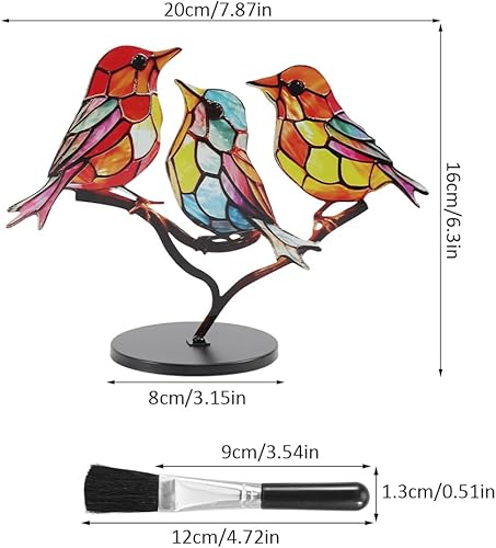 Miniatura 2 de Adornos de escritorio de pájaros manchados en rama, estatua multicolor de doble cara para manualidades de colibrí, escultura de pájaro plano de