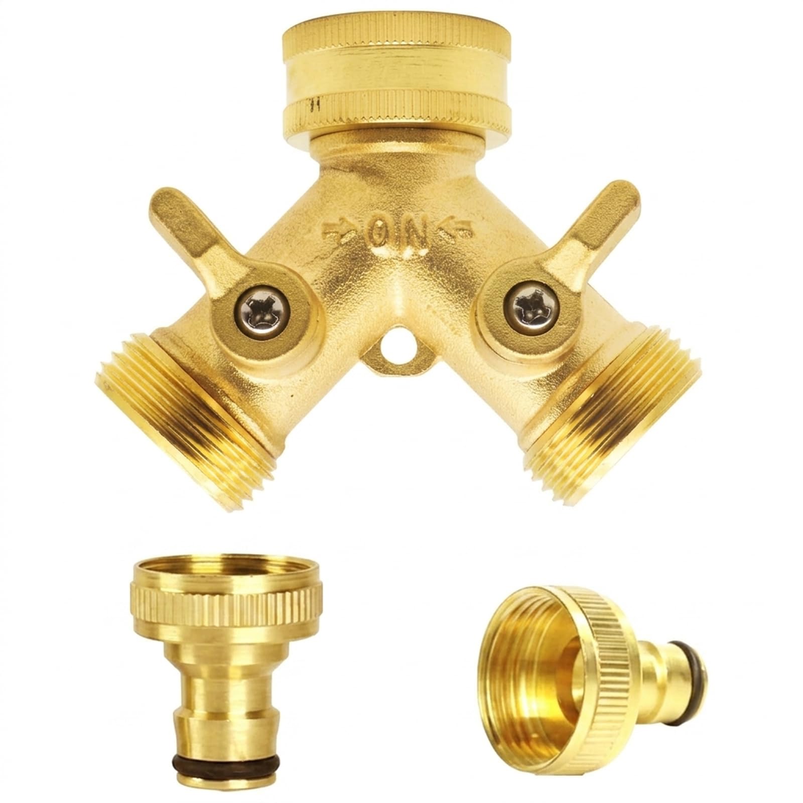 3-Piece Garden Hose Connector Set, Brass Hose Splitter 2 Way, Garden Tap Splitter for Outdoor Watering and Car Washing, Hose Pipe Connectors and Fittings with Durable Construction
