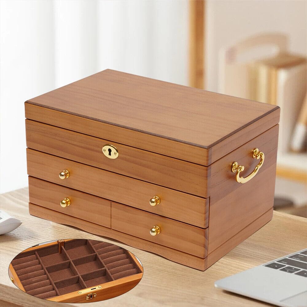 Joyero de madera de 3 niveles, caja de joyería, caja de regalo, para guardar relojes, gafas, joyas, gemelos, eslabones de repuesto, anillos, pendientes