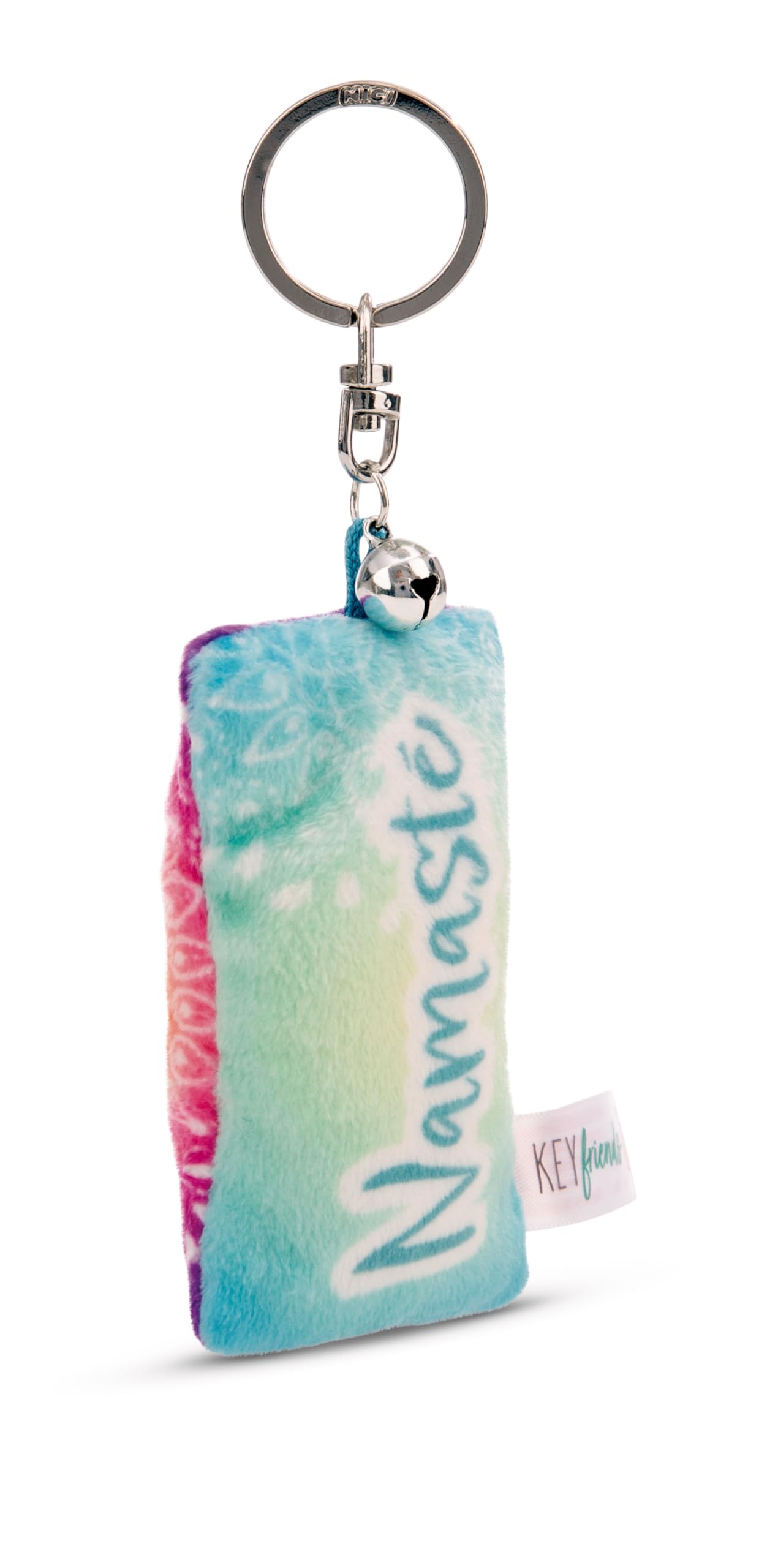 NICI Keyholder mini plush cushion Namasté 8cm with bell - colorful - A loyal companion for backpacks or bags, keychain for key rings & key holders for all ages | 62099