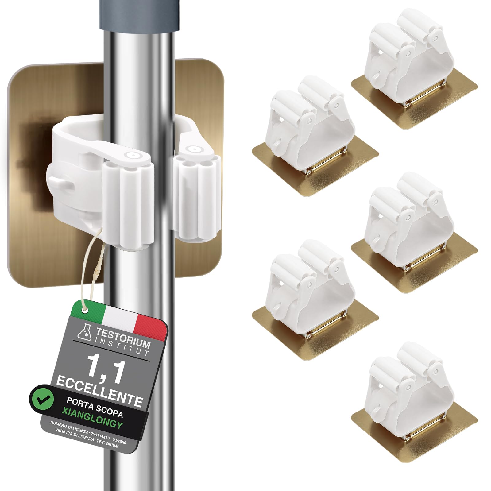 XIANGLONGY 6 Pezzi Porta Scope Parete Adesivo, Senza Forare per Cucina, Bagno, Garage
