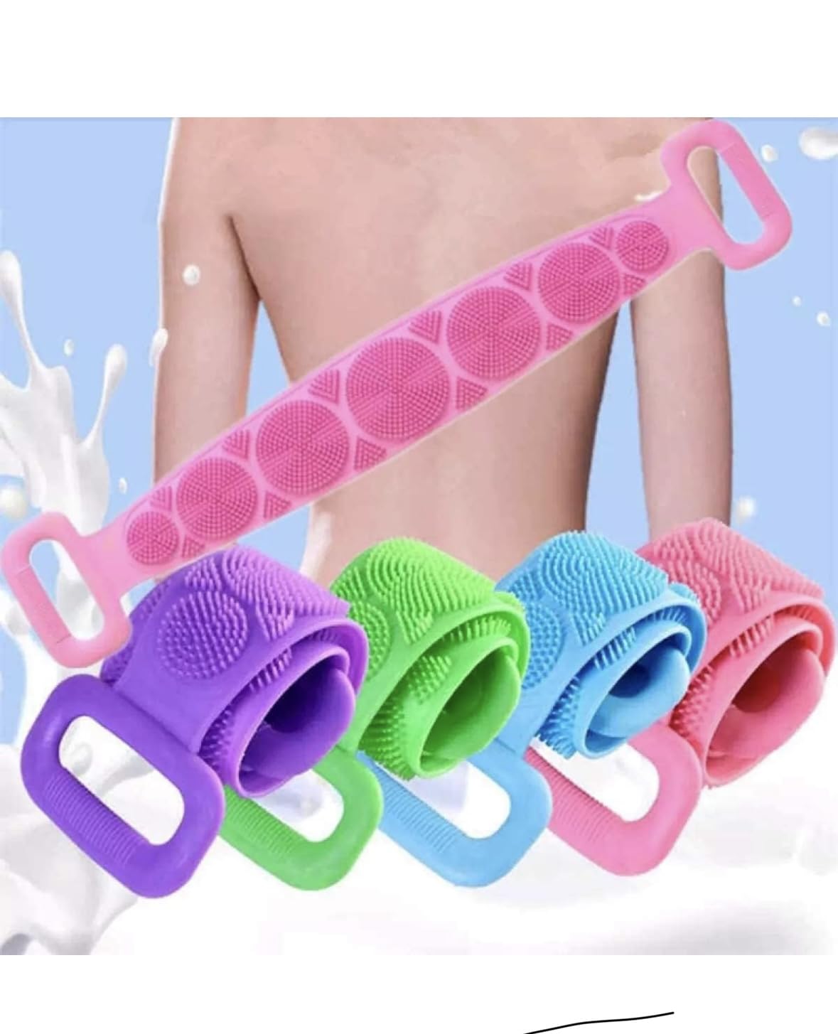 Silicone Body Back Scrubber, Double Side Bathing Brush for Skin Deep Cleaning Massage, Dead Skin Removal Exfoliating Belt for Shower, Body Brush for Bathing (Multi Color)-image-48