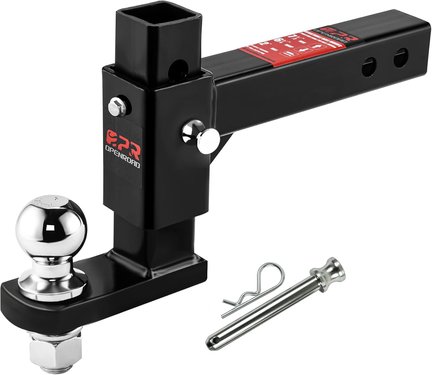OPENROAD Adjustable Trailer Hitch Ball Mount Fits 2-Inch Receiver, 2’’ Ball 7500LBS, 6 7/8" Drop/ 5 1/2" Rise Drop Hitch, Hitch for Heavy Duty Truck with Stainless Steel Pins ball-mount-hitches 2