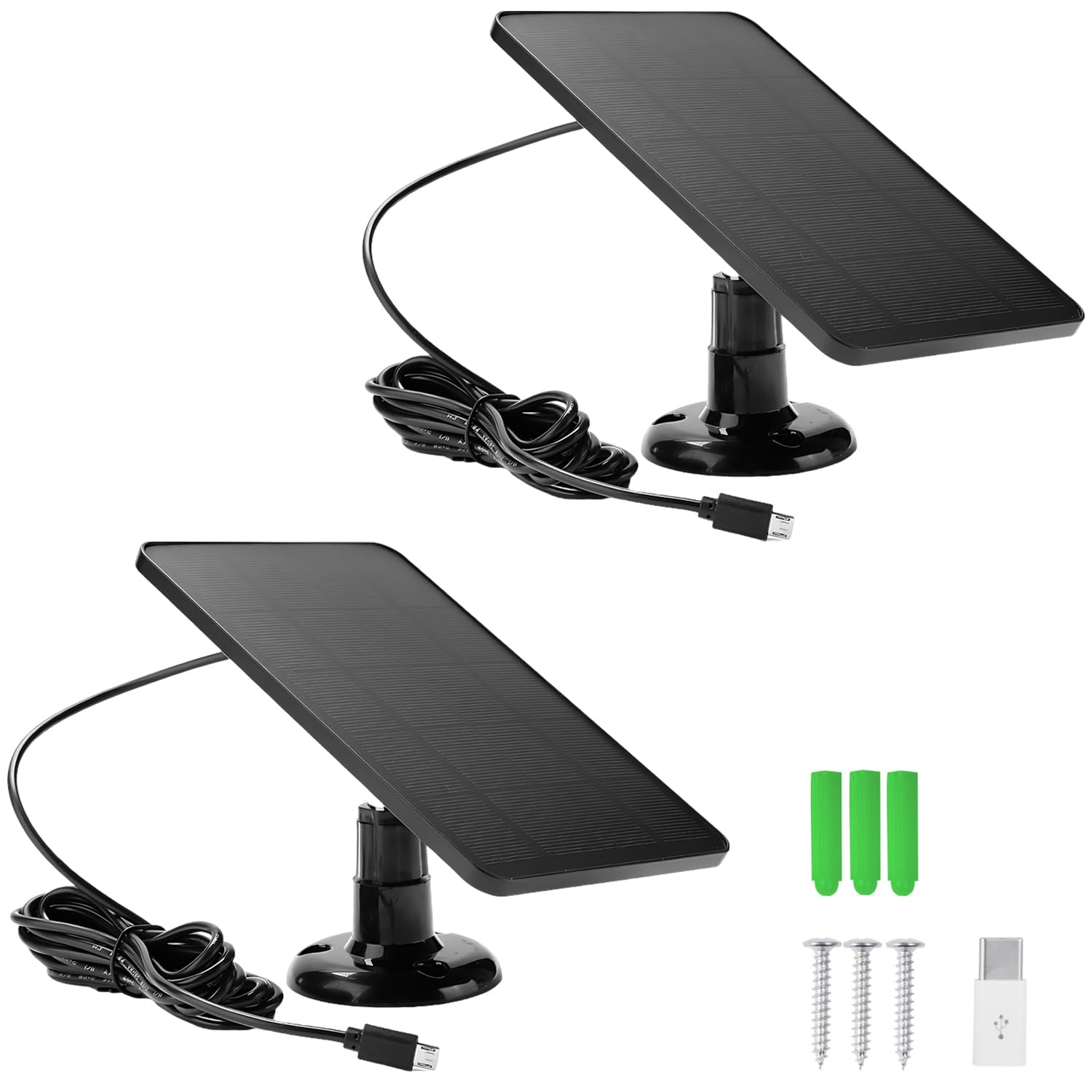 Panneau solaire pour caméra Ring, module solaire 4W pour caméra de surveillance extérieure avec batterie, chargeur solaire type C avec support réglable à 360° et câble de charge de 3 m, panneau