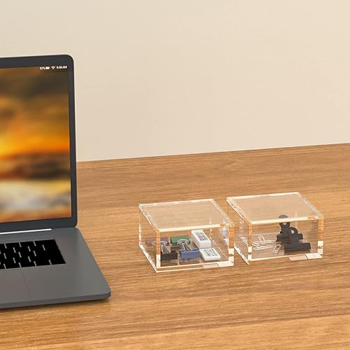 Miniatura 3 de AITEE Caja acrílica con tapa, vitrina de cubo transparente, contenedor cuadrado multiusos para guardar grapas, resaltadores, cinta adhesiva, clips