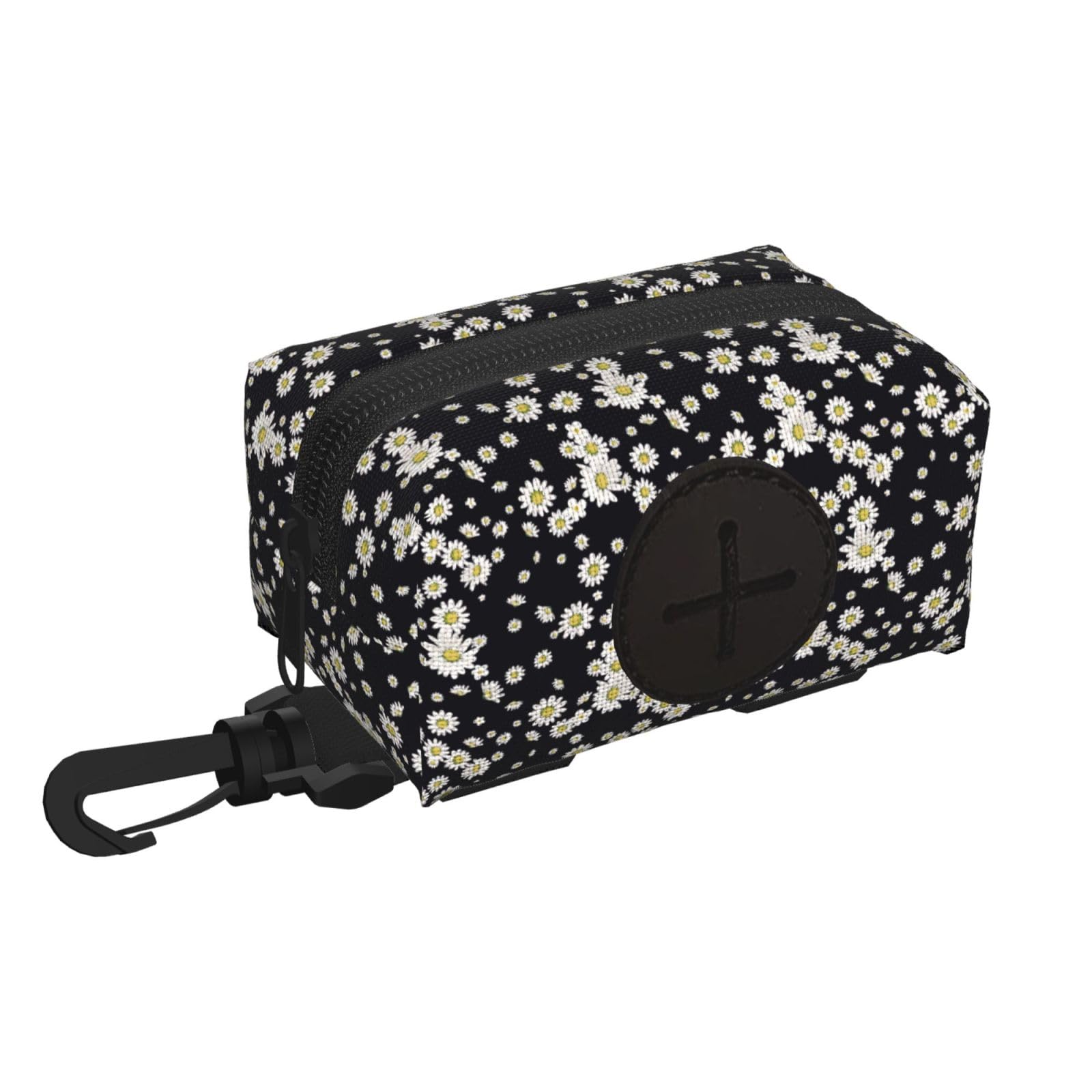 Pphgut Black White Daisy Print Waterproof Pet Waste Treat Bag Outdoor Walking Hiking Pouch Camping Accessory
