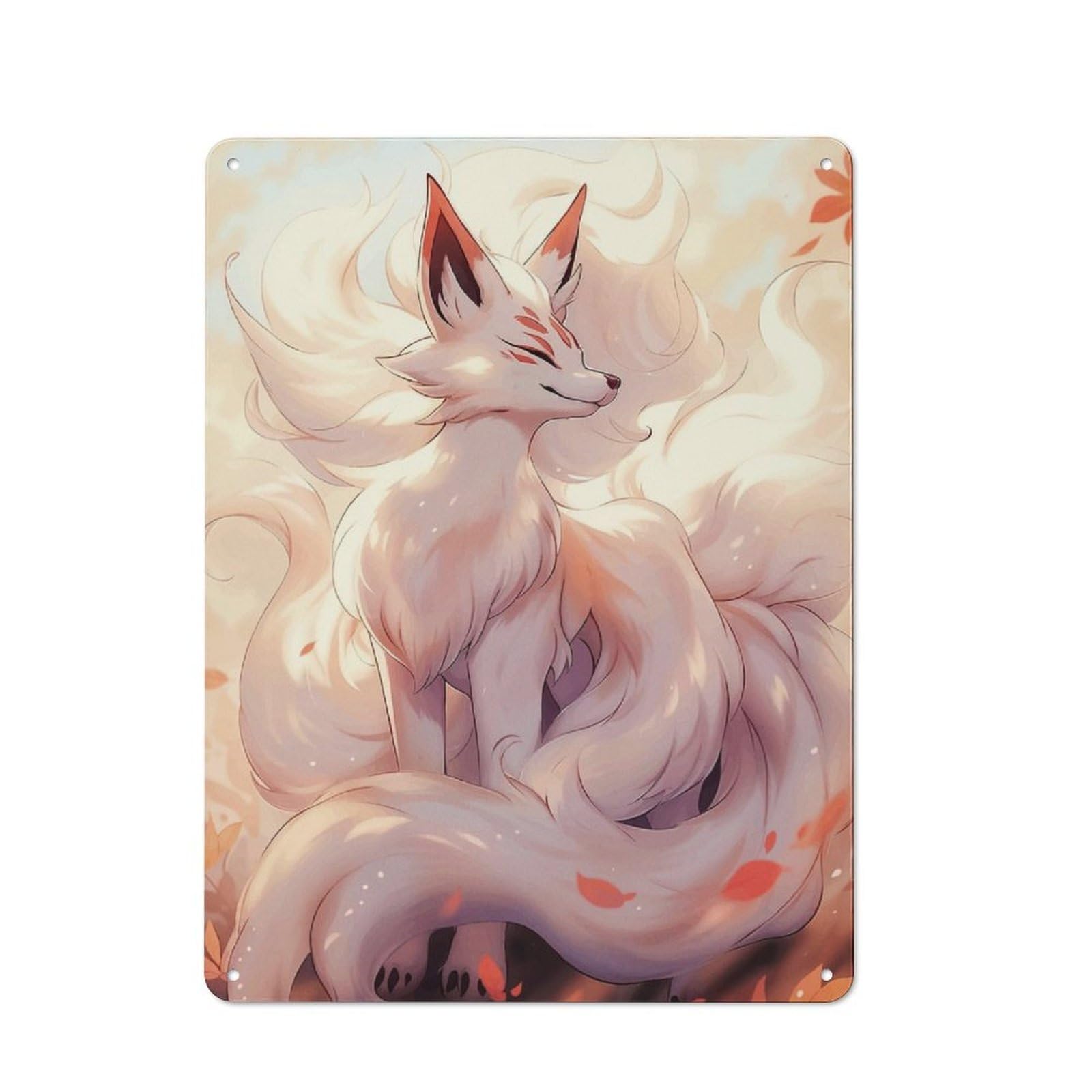 Junmoney Kitsune Japanese Fox Rustic Metal Wall Sign 40X30cm For Home Office Or Studio, For Garage, Workshop And Man Cave Decoration