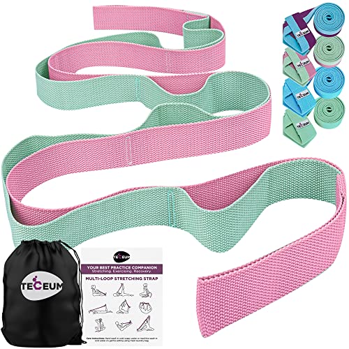 [New 2023] Teceum Stretching Strap For Yoga & Physical Therapy – 10 Loops – Choice Of Materials & Colors – Non-Elastic Leg Stretch Straps For Stretching, Exercising, Pilates, Post-Injury Rehabilitation For All Levels – For Men & Women #TOP7