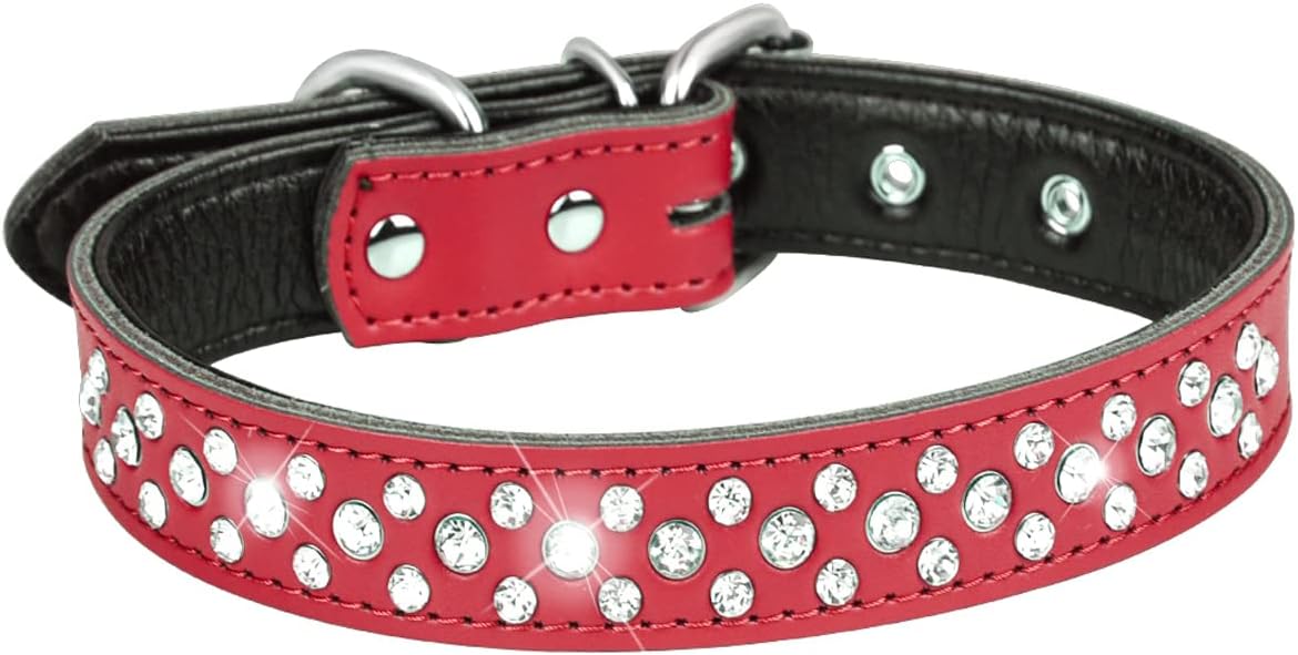 Serijoars Rhinestone Dog Collar for Small Medium Large Dogs, Adjustable Sparkly Crystal Soft Genuine Leather Bling Dog Collars (L, White) image 4