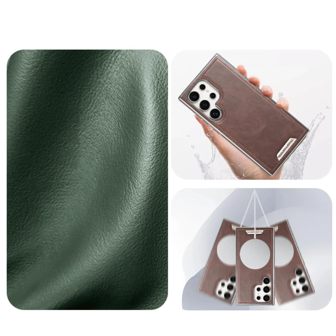 Étui magnétique en Cuir pour Galaxy S23, étui de Protection Anti-Chute avec Chargement sans Fil (pour Galaxy S23/vert)