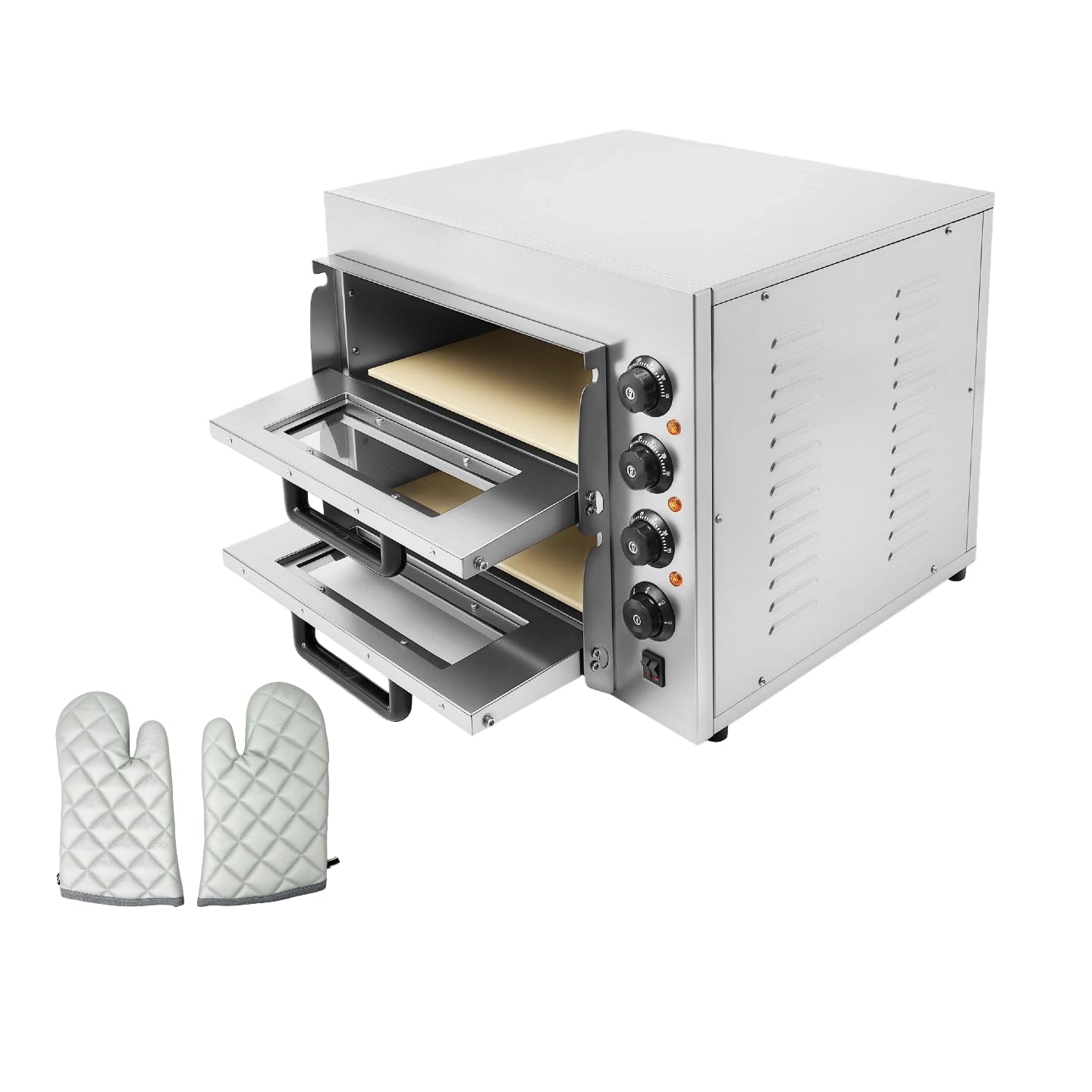 Forno elettrico per pizza da 3000 W, professionale a due bastoni con timer e controllo della temperatura, in acciaio inox, per pizza e ristorante, 50-350 ℃
