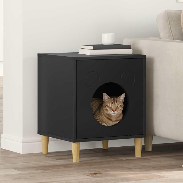 Foto 2 de 8 de vidaXL Casa para Gatos Negro 42,5 x 40 x 53 cm Madera de ingeniería