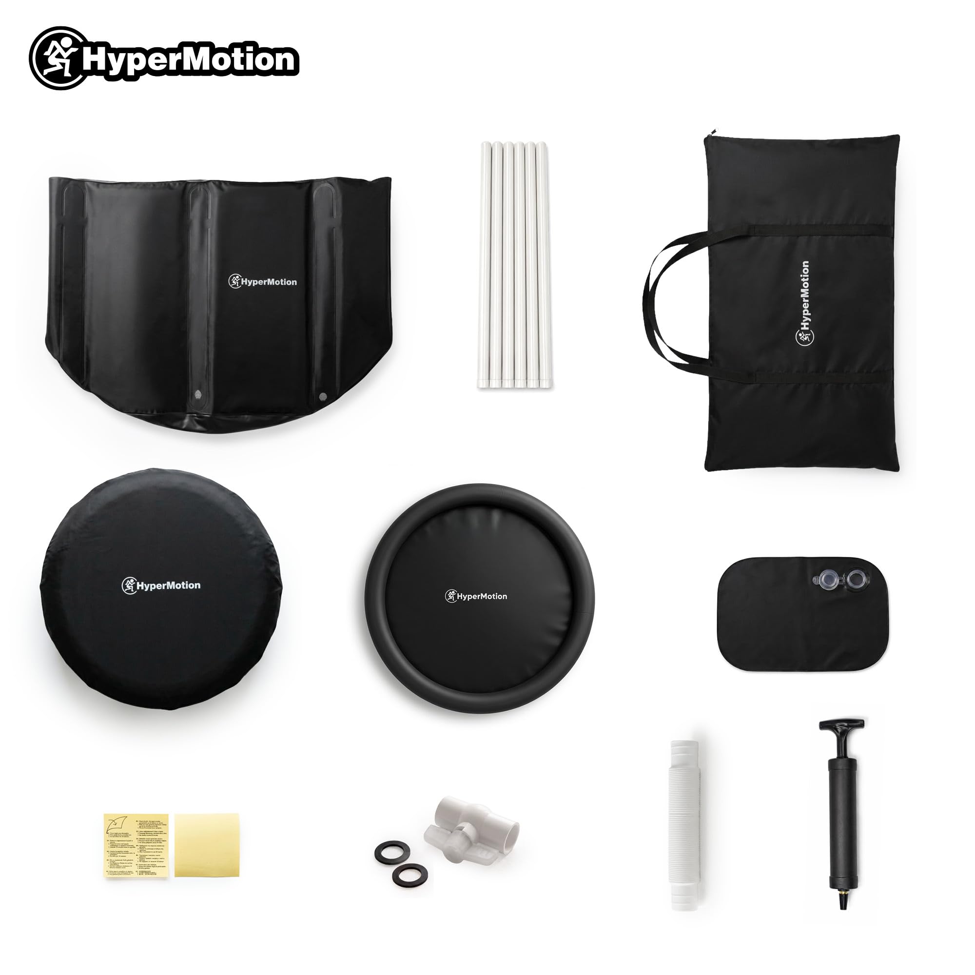 HyperMotion Bañera Morsada 330 L Plegable Cold Plunge Negra | Cuchara de hielo portátil con tapa aislante térmica, bomba, bolsa de transporte, desagüe y cojín de asiento