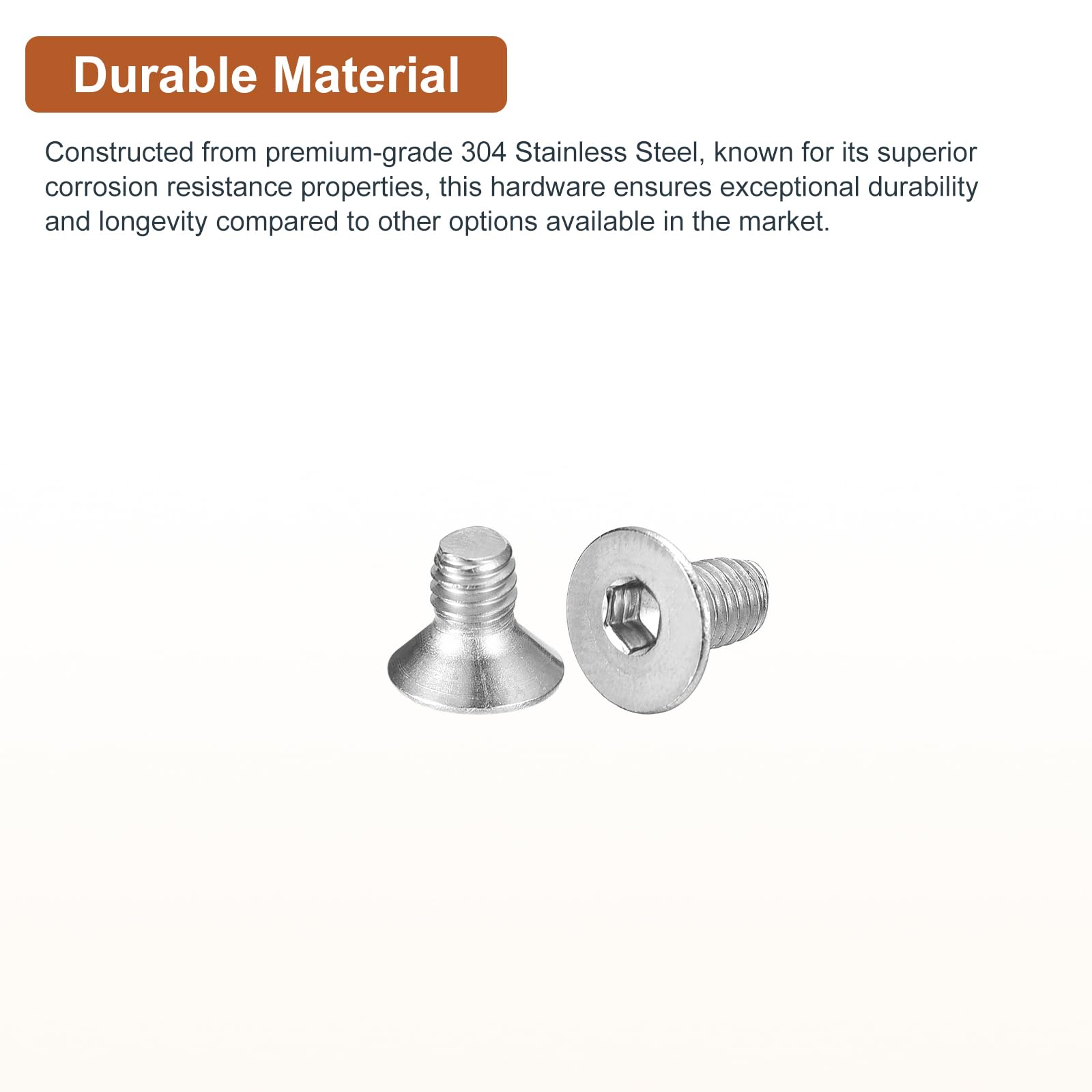 DTGN M4-0.7 x 6mm Flat Head Socket Cap Screws, 80 Pack 304 Stainless Steel Hex Socket Flat Head Screws, Full Thread, Countersunk Bolts - Image 3